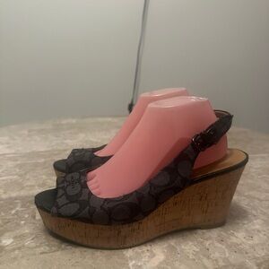 Coach Ferry signature jacquard wedge sandals size 10